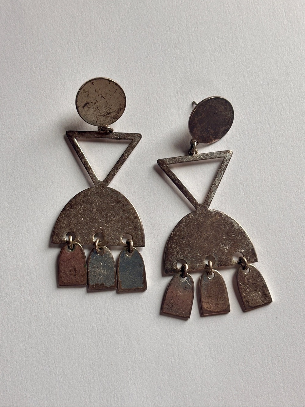 Madewell Earrings Post Hanging Silver Geometric Triangle Dangle Boho Circle